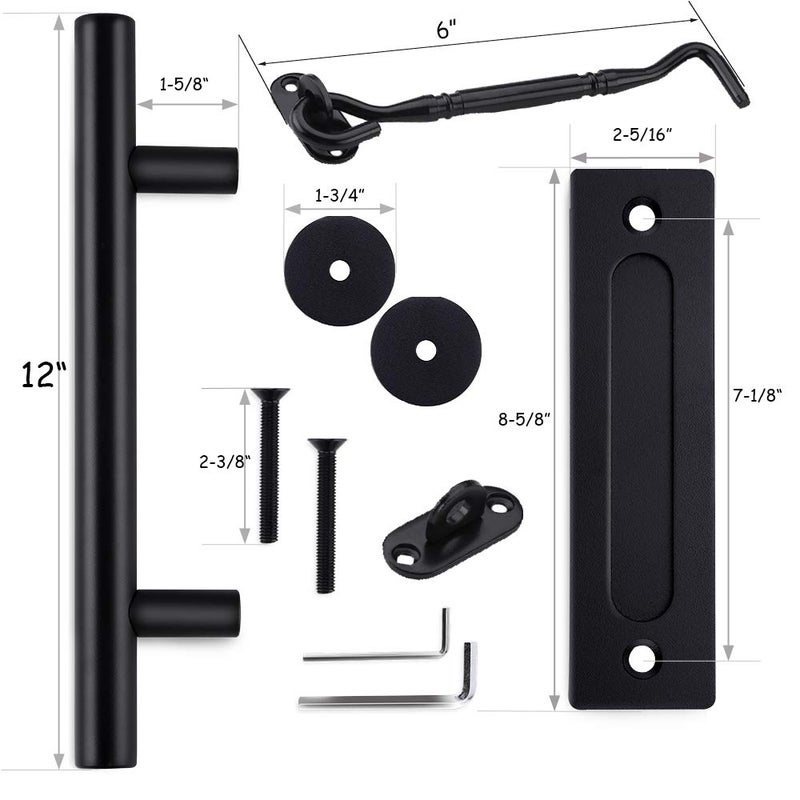 Orgerphy 12 Inch Black Barn Door Handle with Door Latch Set| Black 12 inch Round Heavy Duty Solid Steel Gate Pull Handle | for Barn Door Gates Garages Sheds - Image 3